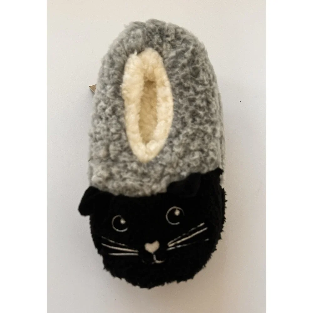 Kitty‎ Cat Cats Kids Size 11-13 Medium Gray/Black Fleece, Slip On, New!! BxG